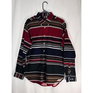 Lawton Harbor Mens Multi Stripe Flannel Button Down Shirt‎ Burgundy Navy Green L